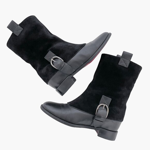 Christian Louboutin Cozak Boots EU 36 US 6 Black Suede Leather Buckle Riding - Picture 8 of 14